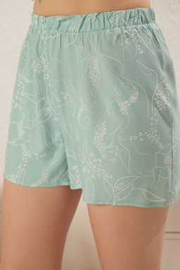 Trendyolmilla Mint Hayvan Desenli Viskon Sortlu Dokuma Pijama Tak?m? THMSS25PT00315  фото 3