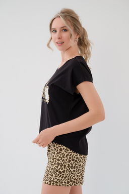 Пижама женская из футболки и шорт из кулирки Сафари песочный - Амадэль фото 9