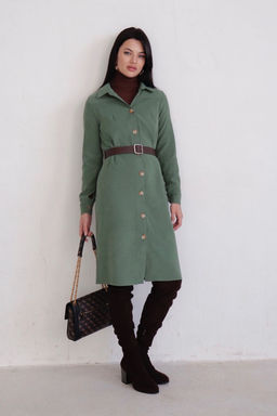 10896 Платье-рубашка из микровельвета папоротник - Martichelli фото 23