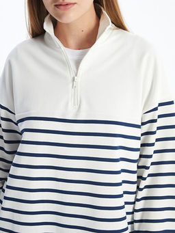Dik Yaka ?izgili Kad?n Sweatshirt Tunik