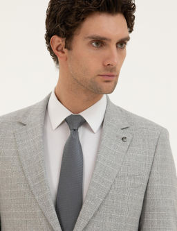 A__k Gri Slim Fit Kareli Tak_m Elbise