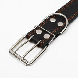 Ошейник кожаный с тиснением на синтепоне, 85 х 4.5 см, ОШ 50-70 см, чёрный - Пижон фото 4