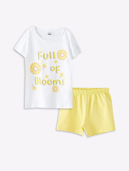 Bisiklet Yaka K?sa Kollu Bask?l? Pamuklu K?z Bebek Pijama Tak?m