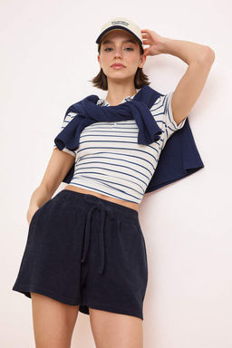 Lacivert Regular Lastikli Boru Paca K?sa Havlu Orme Sort & Bermuda TWOSS26SR00051