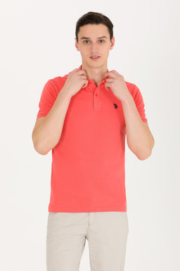 Мужская базовая футболка лососевого цвета с вырезом поло - U.s. polo assn фото 2