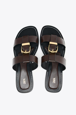 DOUBLE-STRAP FLAT SANDALS WITH BUCKLE - Zara фото 17
