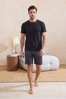 Siyah Regular Geometrik Bask_l_ %100 Pamuk Yazl_k _rme Pijama Tak_m_ TMNSS26PT00039