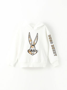 Kap??onlu Bugs Bunny Bask?l? Uzun Kollu K?z ?ocuk Sweatshirt
