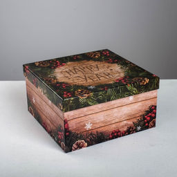 Набор подарочных новогодних коробок 6 в 1 «Деревянный», 10 х 10 х 6 - 20 х 20 х 11 см