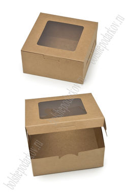 Коробка крафтовая с окошком 16*16*7,5 см (12 шт) SF-7751