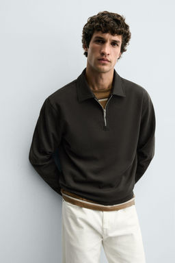 SUDADERA POLO INTERLOCK CREMALLERA / Marr?n / Topo - Zara фото 6