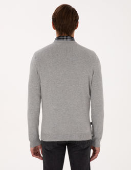 A__k Gri Melanj Slim Fit V Yaka Basic Triko Kazak - Pierre cardin фото 5