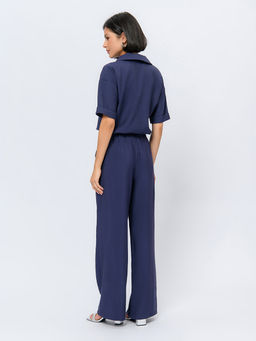 Блуза темно-синего цвета укороченная с короткими рукавами на пуговицах - 1001dress фото 4