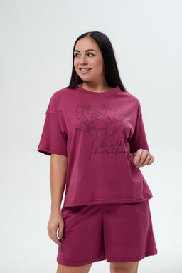 Пижама женская из кулирки Дива брусника макси - Амадэль фото 9