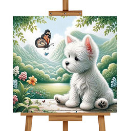 Мозаика алмазная "Щенок и бабочка" 20*20 см.