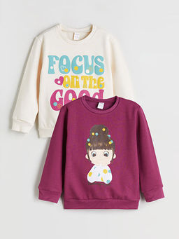 Bisiklet Yaka K?z ?ocuk Sweatshirt 2li