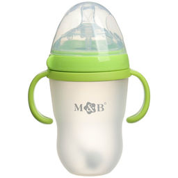 Бутылочка для кормления M&B, широкое горло Ø70 мм, от 6 мес, 250 мл, с ручками, силиконовая колба, зеленый