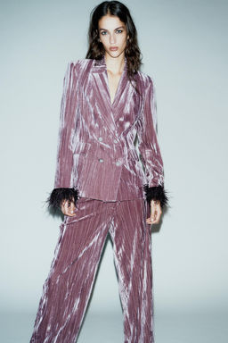 WIDE-LEG VELVET TROUSERS - Zara фото 3