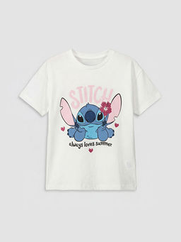 Bisiklet Yaka Lilo & Stitch Bask?l? K?z ?ocuk Ti??rt