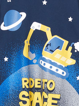 Bisiklet Yaka Bask?l? Erkek ?ocuk Pijama Tak?m?