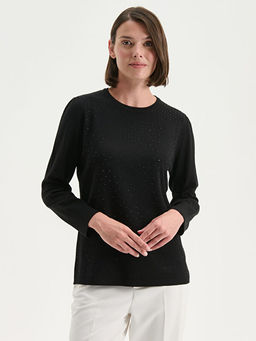 Bisiklet Yaka Ta?l? Kad?n Triko Kazak