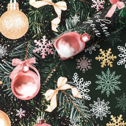 Цена за 10 шт. Бумага упаковочная глянцевая двухсторонняя Новогодние игрушки, 50 х 70 см