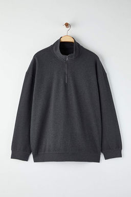 Antrasit Yeni Oversize/Geni_ Kesim B_y_k Beden F_r_al_ Selanik Dik Yaka Sweatshirt TMNAW26AO00000 - Trendyolmilla фото 2