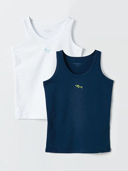 Bisiklet Yaka Bask?l? Erkek ?ocuk Atlet 2li