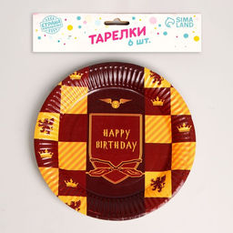 Тарелка бумажная Happy Birthday, цвет красный, набор 6 шт, 18 см - Страна карнавалия фото 2