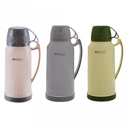 Термос со стеклянной колбой Kelli 1л, корпус пластиковый, 2 чашки в комплекте, ручка для переноски, хаки (Китай) - Домашняя мода фото 2