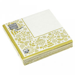 Салфетки бумажные "Bouquet Home Collection Classic" 33х33см, 3-х слойные, 20 штук в упаковке, 100% целлюлоза, "Новогодняя скатерть. Золото на белом" (Россия)