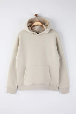 Tas Oversize/Genis Kesim S?rt? Nak?s Detayl? Kapusonlu Sweatshirt TMNAW25SW00142