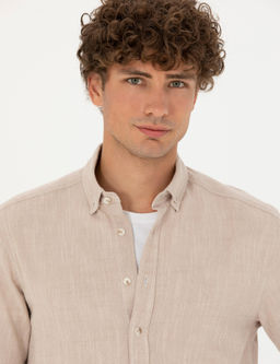 Рубашка Pierre Cardin Regular Fit бежевая с длинным рукавом