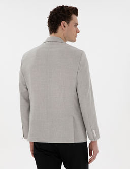 A__k Gri Slim Fit Y_n Keten Kar___ml_ Ceket