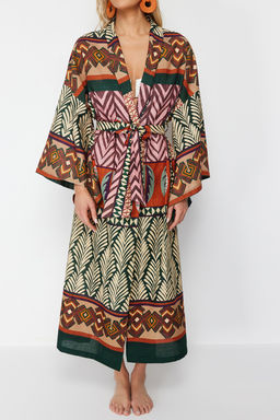 Etnik Desenli Maxi Dokuma Flaml? Pamuk Plaj Kimono&Kaftan TBESS24KM00022 - Trendyolmilla фото 4