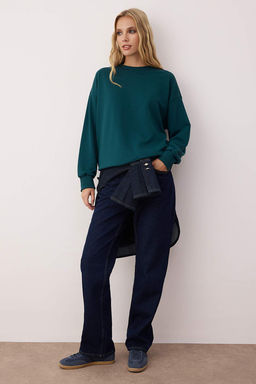 Teen Siyah Oversize/Bol Kesim Bisiklet Yaka Kal?n/Ici Polarl? Orme Sweatshirt TWOAW26SW00029