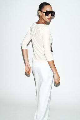 LINEN BLEND WASHED EFFECT T-SHIRT - Zara фото 4