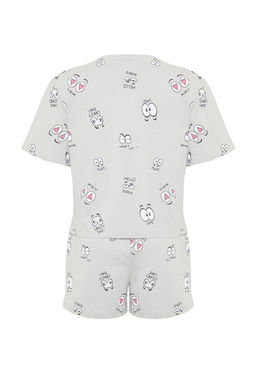 Trendyolmilla Gri %100 Pamuklu Eglence Desenli Sortlu Orme Pijama Tak?m? THMSS24PT00024  фото 8
