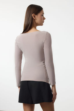 Tas Kay?k Yaka Drapeli Vucuda Oturan Esnek Orme Bluz TWOAW25BZ00109