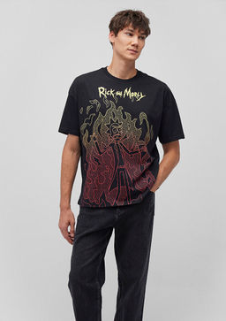 Rick and Morty Bask?l? Siyah Tisort - Mavi фото 3