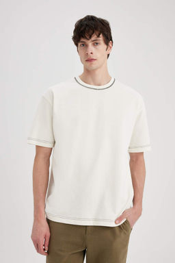 Oversize Genis Kal?p Bisiklet Yaka K?sa Kollu Tisort - Defacto фото 2