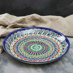 Ляган узбекский Риштанская керамика «Узоры», для плова, d=36 см, синий