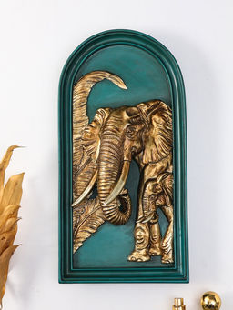 Панно интерьерное полистоун "Слоны в джунглях" зелёный с золотом 18,7х7,5х36,7 см