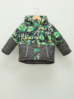 Kap??onlu Uzun Kollu Bask?l? Erkek Bebek Mont