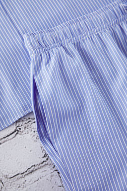 TRENDYOL MAN Mavi Oversize Fit Cizgili Dokuma Pijama Tak?m? TMNSS25PT00064 - Trendyolmilla фото 2