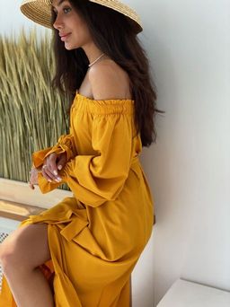 Платье с открытыми плечами в цвете манго - Martichelli фото 4