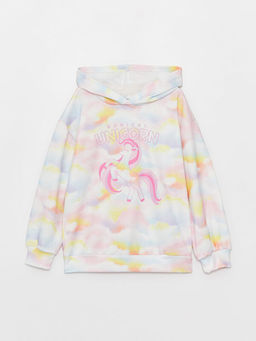 Bask?l? Uzun Kollu K?z ?ocuk Hoodie