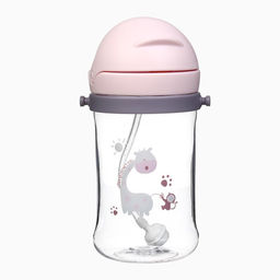 Поильник - непроливайка детский Крошка Я с силиконовой трубочкой и грузиком, от 9 мес., 350 мл., на ленте, розовый