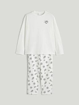 Bisiklet Yaka Bask?l? K?z ?ocuk Pijama Tak?m?