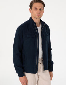 Lacivert Hakim Yaka Keten Mevsimlik Mont - Pierre cardin фото 3